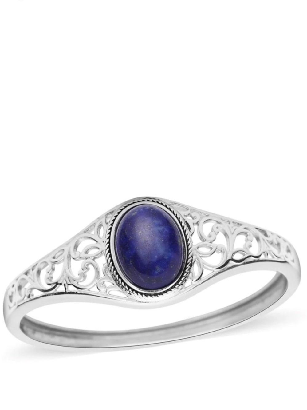 Lapis Lazuli (Oval 19x14 mm) Bangle Bracelet in Stainless Steel. 7”